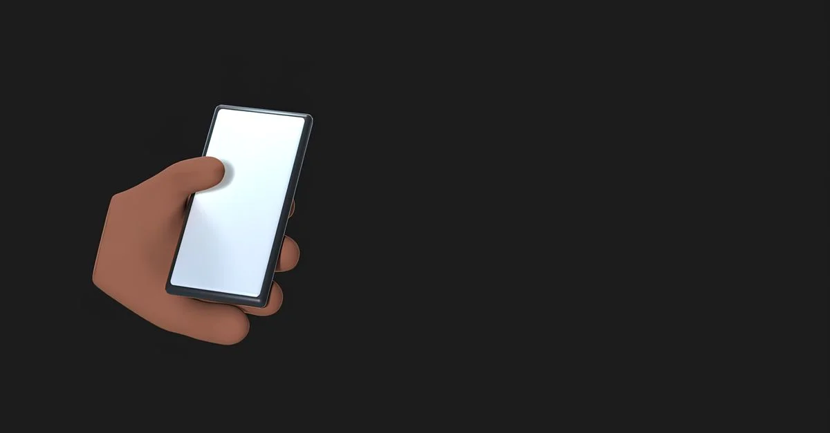 Ilustración 3D de una mano sosteniendo un smartphone sobre un fondo oscuro.